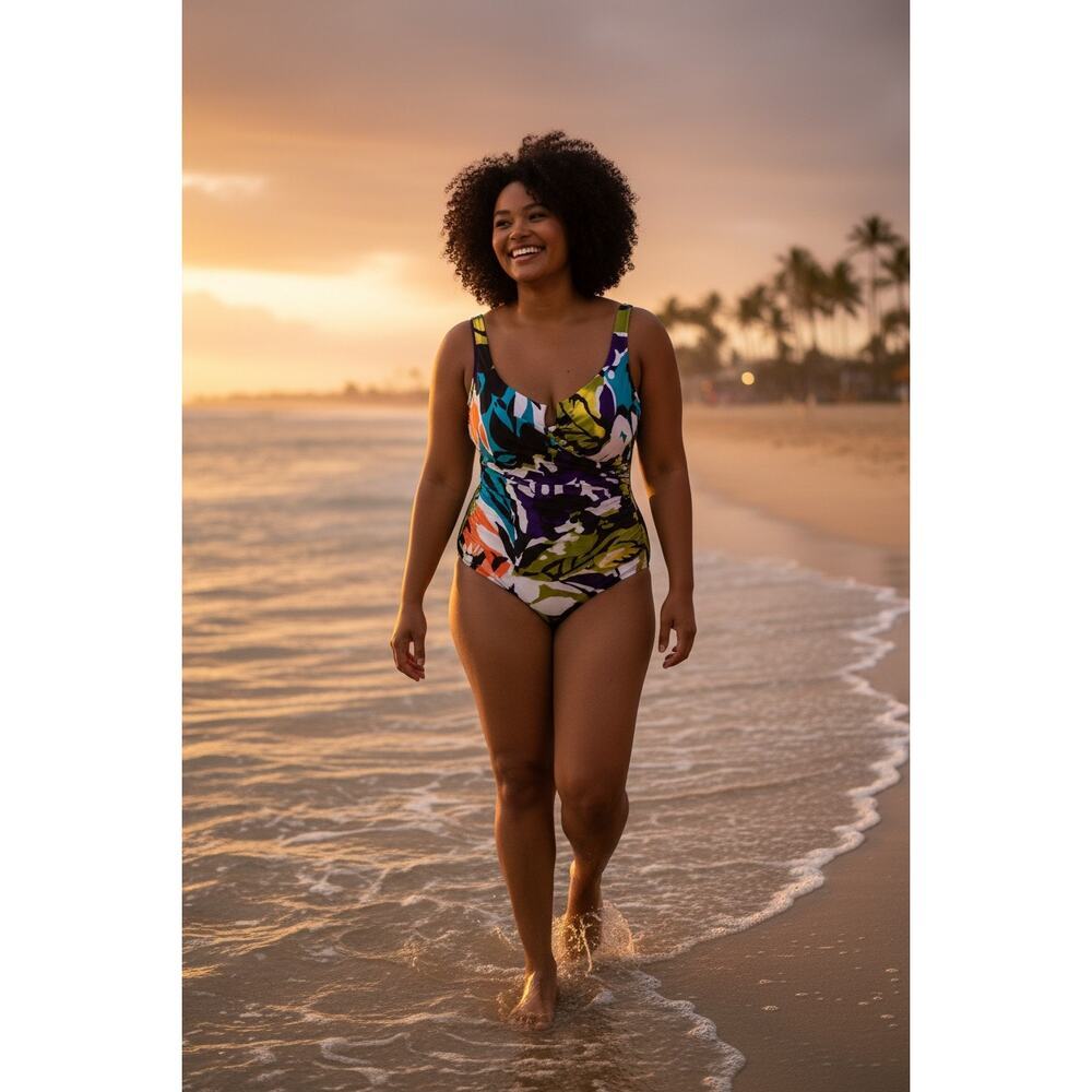 Miraclesuit slimming tropical one piece swimsuit sz 14 SW97